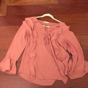 Lightweight, long sleeve pink blouse